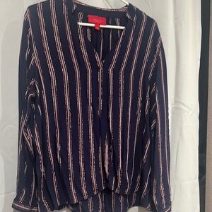 Apt. 9 Blue Relaxed Blouse with Mandarin Collar